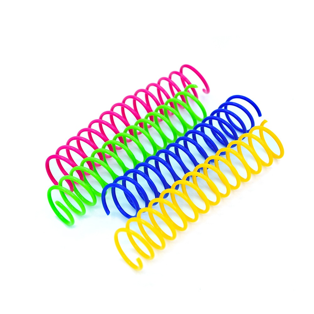 4 different colored plastic springs for cats