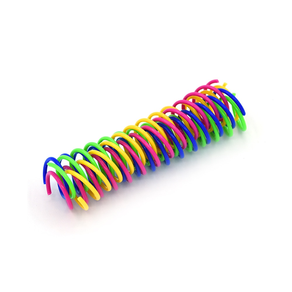 4 different colored plastic springs for cats