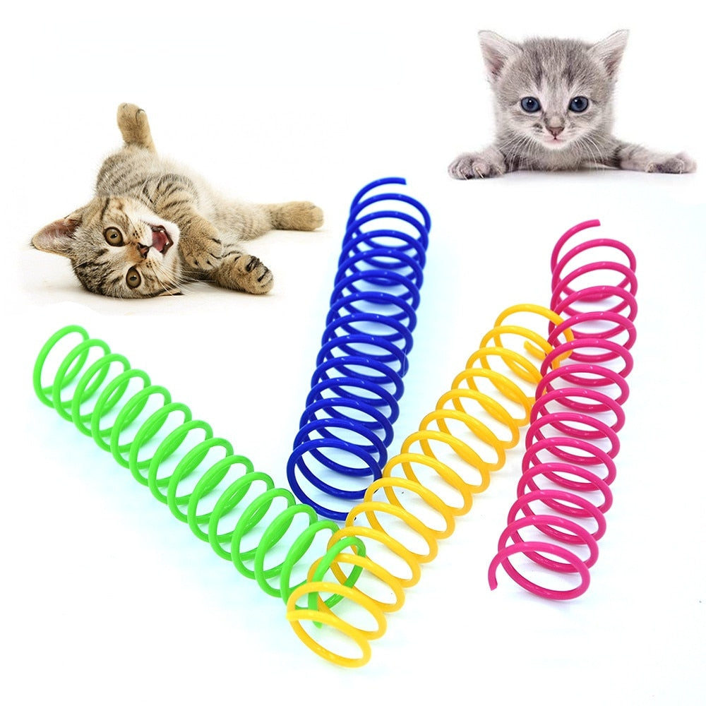 4 different colored plastic springs for cats